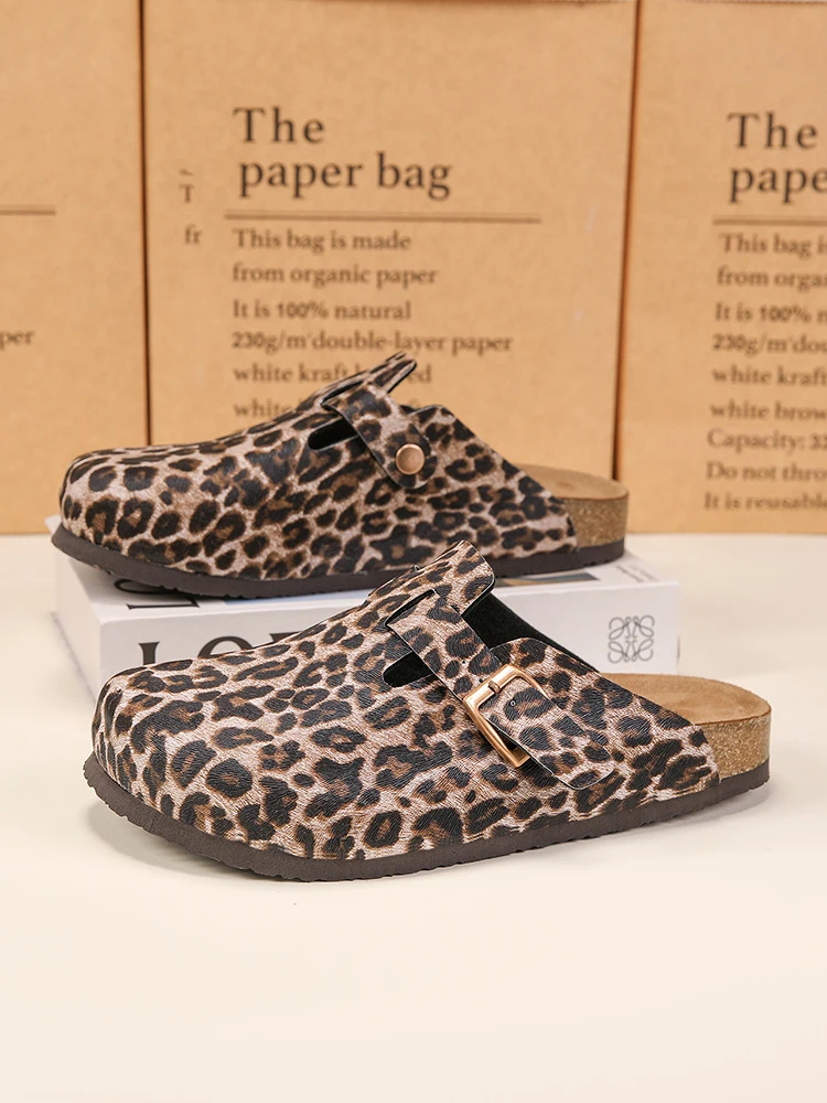 Pantofole in sughero con stampa leopardata Mezze scarpe per uomo Donna Sandali slip-on Zoccoli senza schienale Poggiapiedi comfort per interni ed esterni unisex