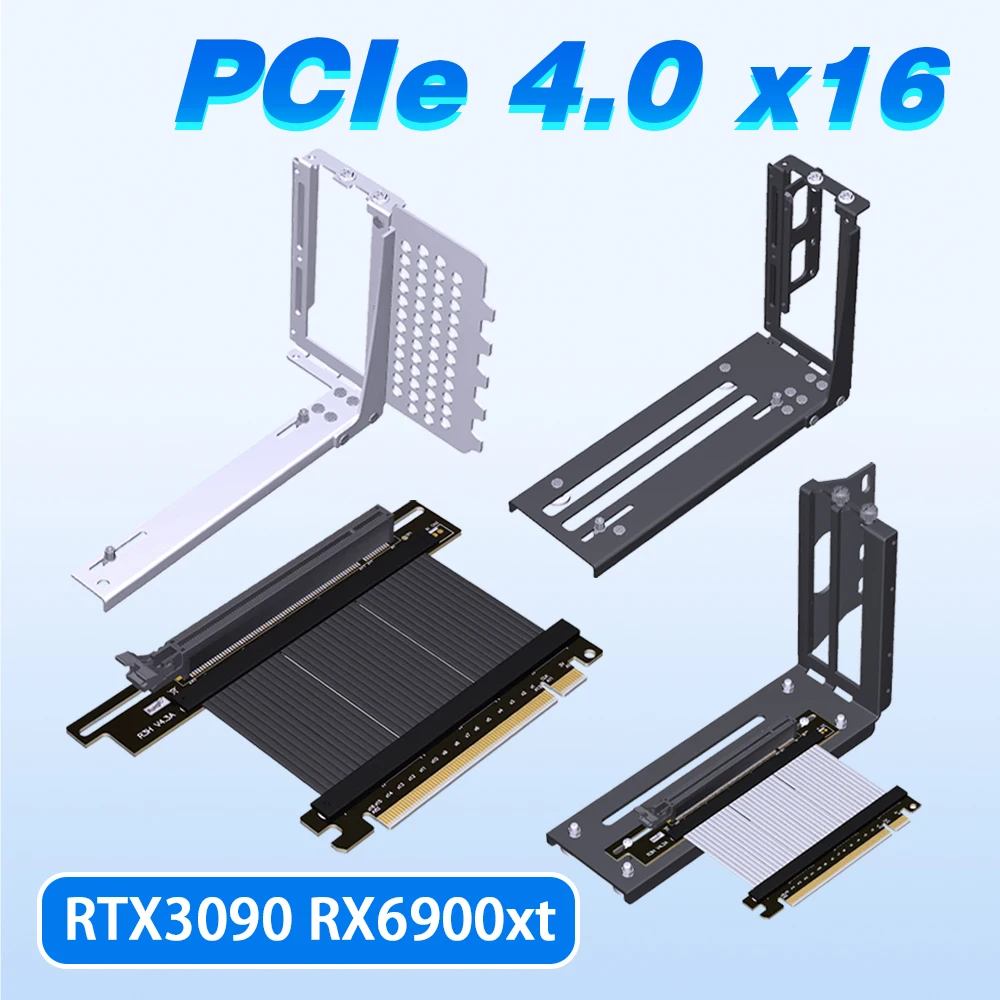 ADT PCIE 4.0 X16 Graphics Card 90° Angled Flexible Extension Cable GPU Holder Vertical Bracket for ATX Chassis RTX3090 RX6900xt