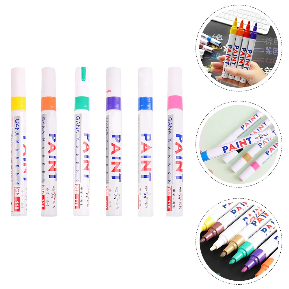 

6Pcs Paint Marker Pens Industrial Grade Waterproof Oil-Based Markers for Car Scratch Repair Home Decoration Paint Pens