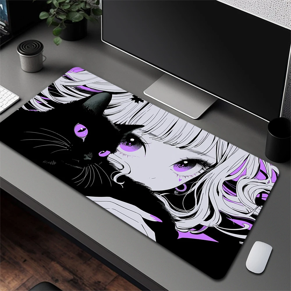 لوحة ماوس ألعاب من السيليكون على شكل قطة سوداء لطيفة للفتيات الجميلات بحافة كبيرة وقفل لوحة المفاتيح ولوحة المفاتيح ومضادة للانزلاق