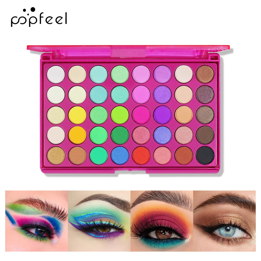 POPFEEL – ensemble de palettes de fards à paupières 40 couleurs, avec pinceau, comprend une fard à paupières, une mascara, un eye-liner et un pinceau à double extrémité, mat et scintillant