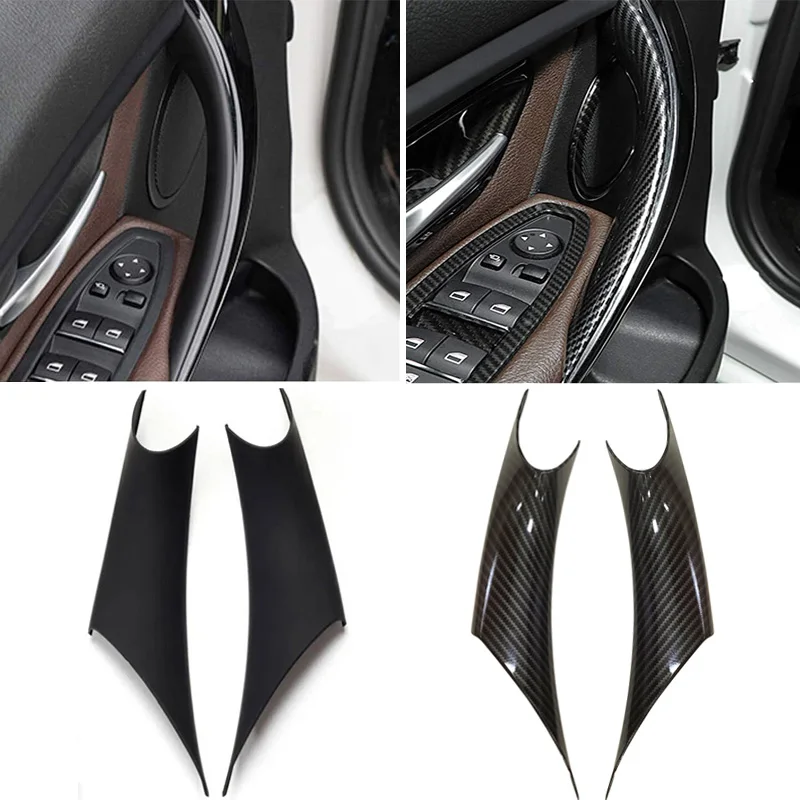 Par de Capas para Puxadores Internos de Porta de Carro, Acessórios Pretos Compatíveis com BMW Série 3 4 F30 F35 2012 2013 2014 2015 2016 2017 2018