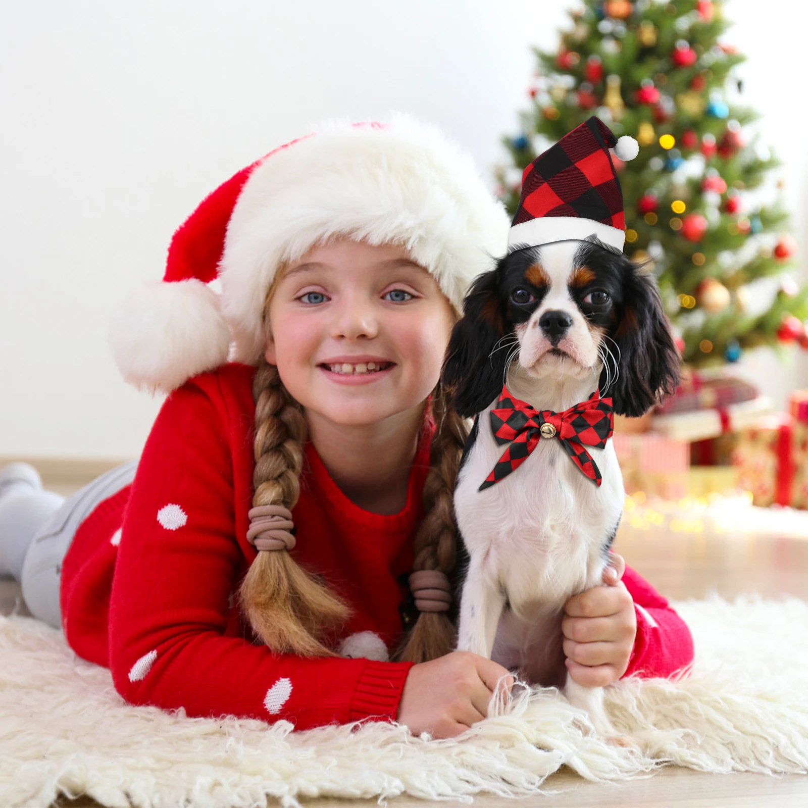 

1 set Adorable Pet Christmas Outfit Hat Bow Tie Set Soft Comfortable Material Easy Use Small Pets Gift