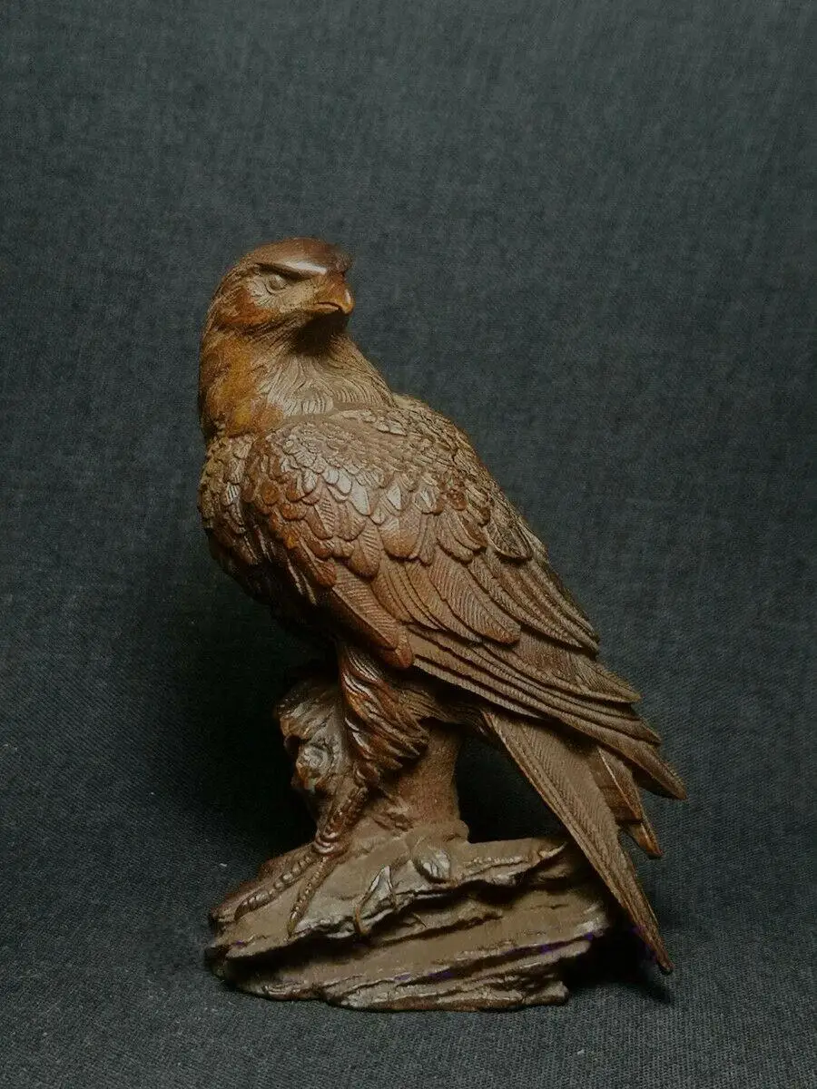 Japanese boxwood hand carved vivid eagle Figure statue netsuke collectable gift