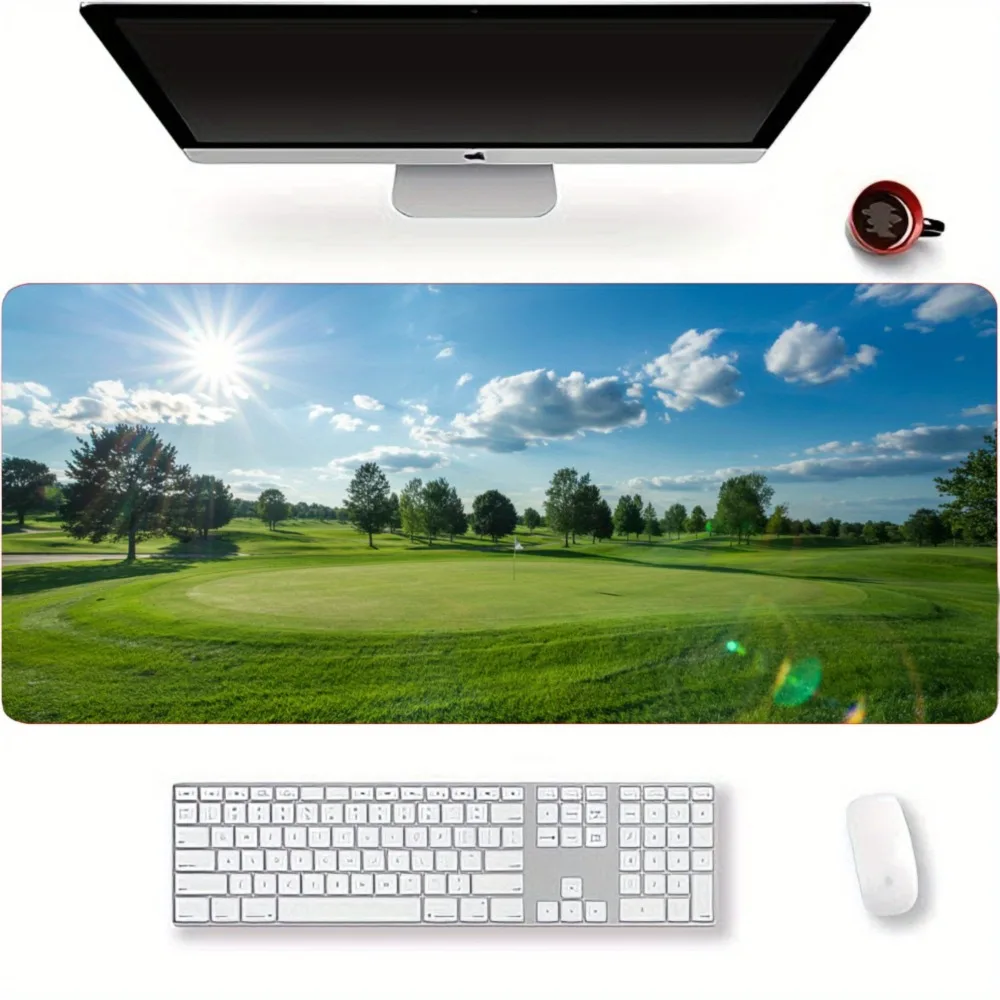 Desk Mat, Desk Additions,Large Desktop Mouse Pad with Golf Course Landscape Design - Dual Use for Office And Gaming, Enhances