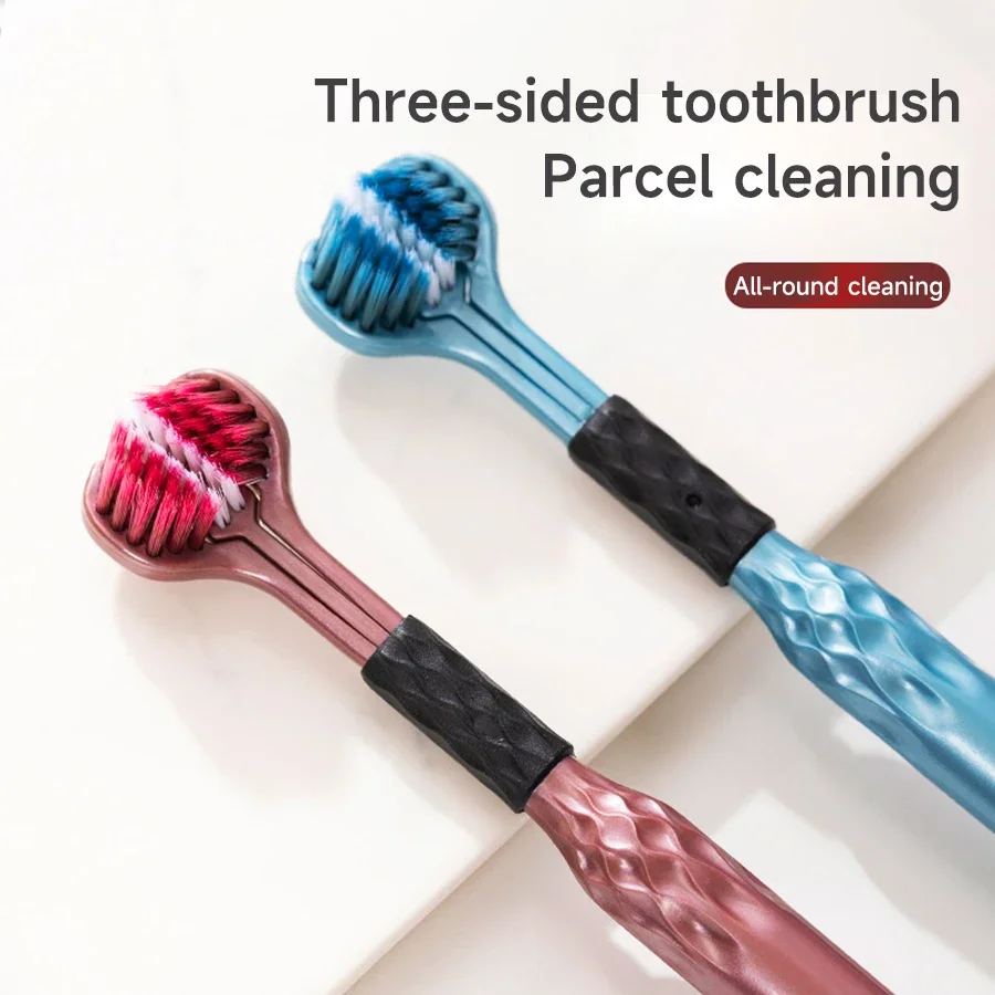 

3-Sided Toothbrush for Comprehensive Cleaning | Raised Tongue Coating Brush | 2-Pack | Soft Bristles