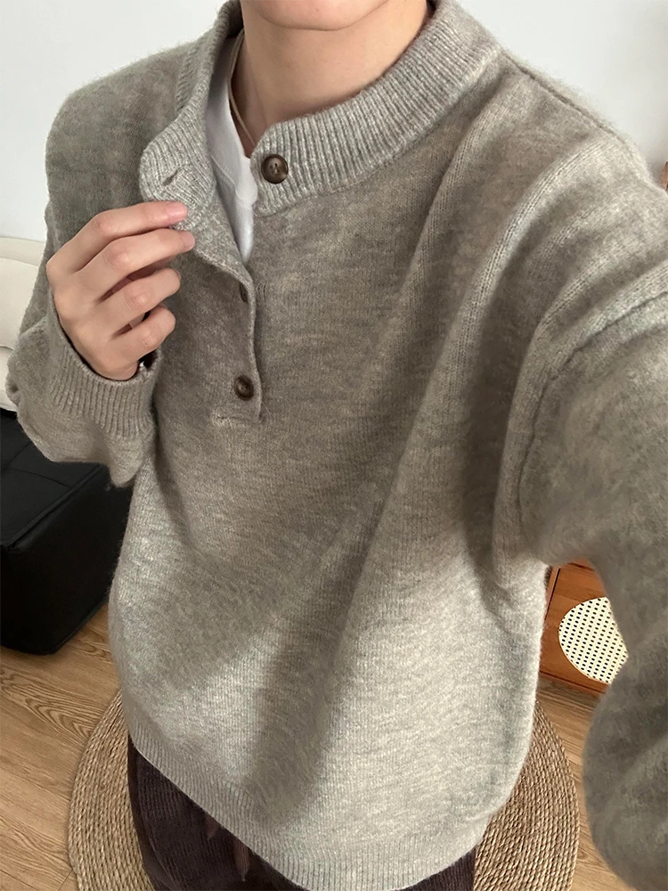 

ay Thiened Knitted Henry Collar Sweater Men's Winter Warm Inner Wear Lazy Sle Knitwear Long Sve Trendy Fit