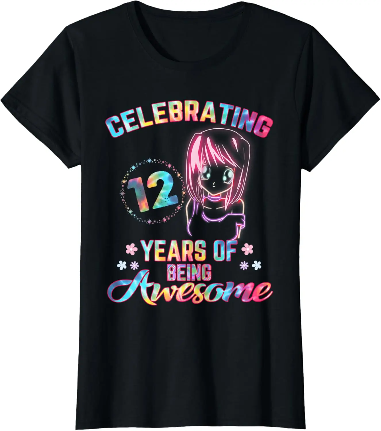 12 Years of Being Awesome Anime kawaii 12th Birthday Tie Dye T-Shirt