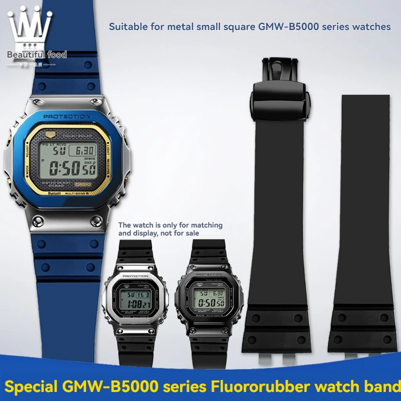 

For Casio GMW-B5000 GM-B2100 MRG-B5000 BZ5000 Black Blue Concave Embossed Fluororubber Strap Men's Waterproof Modified Strap