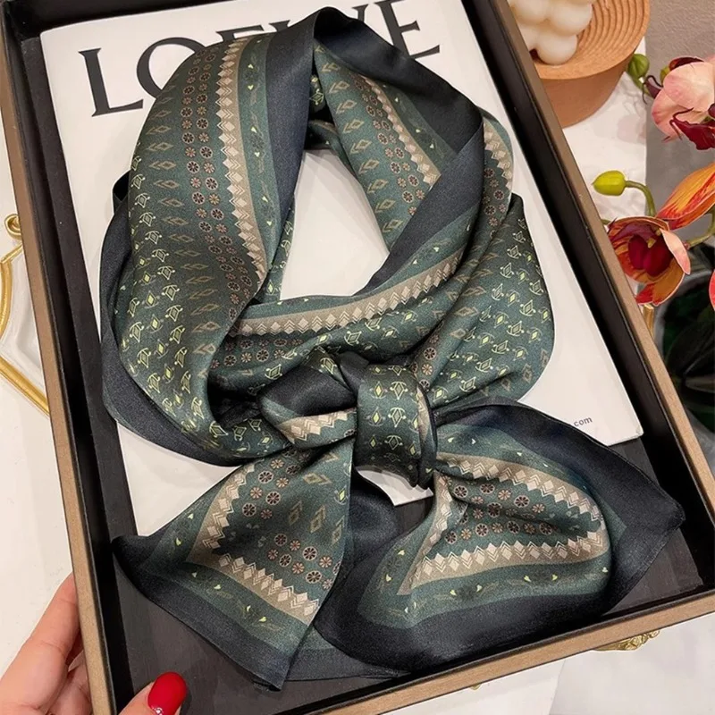 Green Versatile Spring Summer Long Double Layer Double Sided Silk Scarf Narrow Long Neck Scarf Streamer Elegant Comfortable