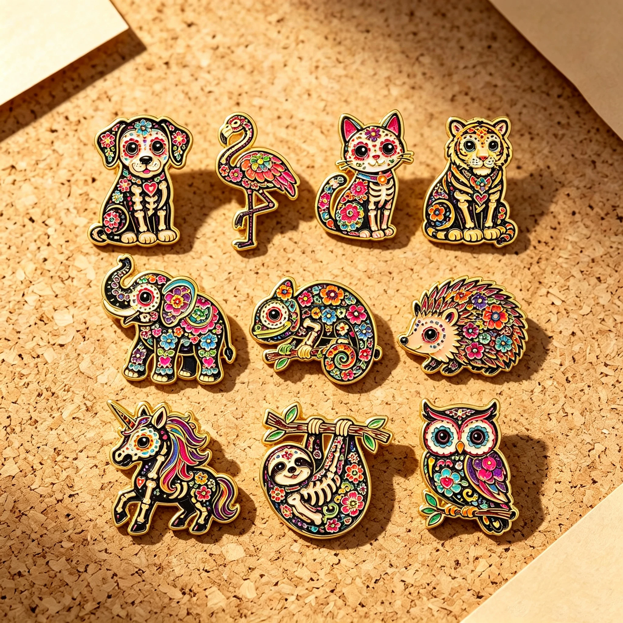 10pcs/Set Day Of The Dead Skeleton Enamel Pin Floral Cat Tiger Brooch Backpacks Bag Collar Lapel Decoration Jewelry Friends Gift