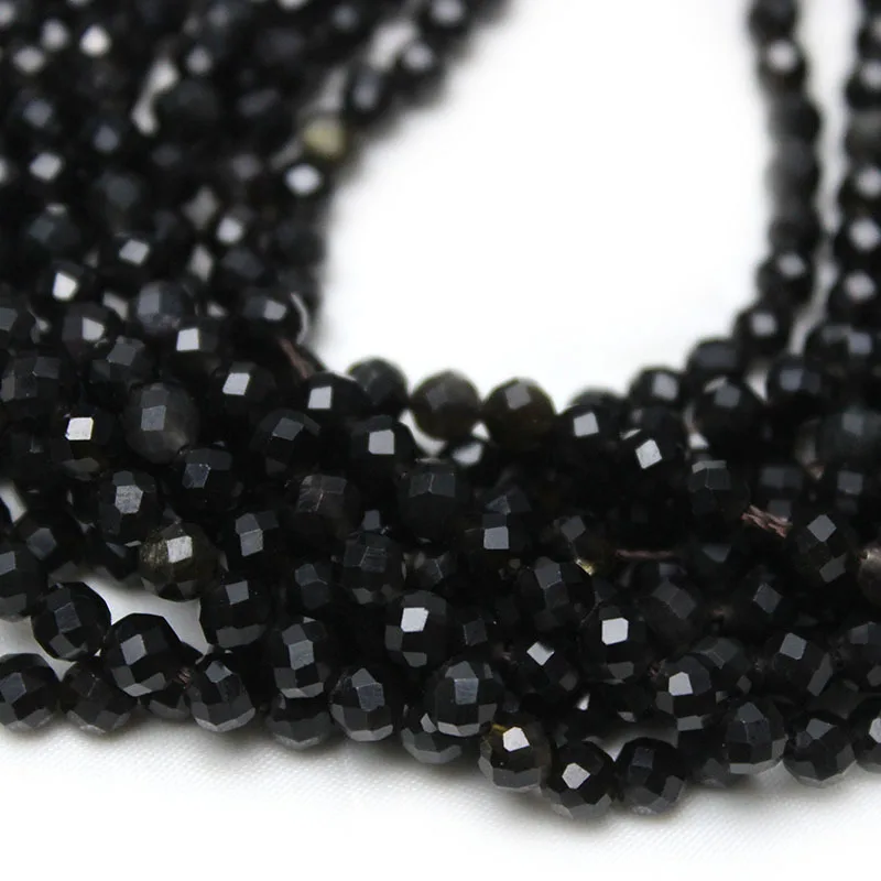 2-4Mm cut angle Obsidian loose beads faceted round beads DIY jewelry accessories bracelet handmade beads