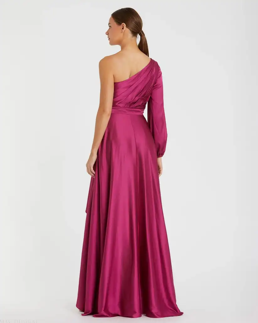 Customized Classic Charmeuse Sash Pleat A-line One-shoulder Hi-Lo Dresses Bespoke Occasion Dresses Sizes Available Simple Retro