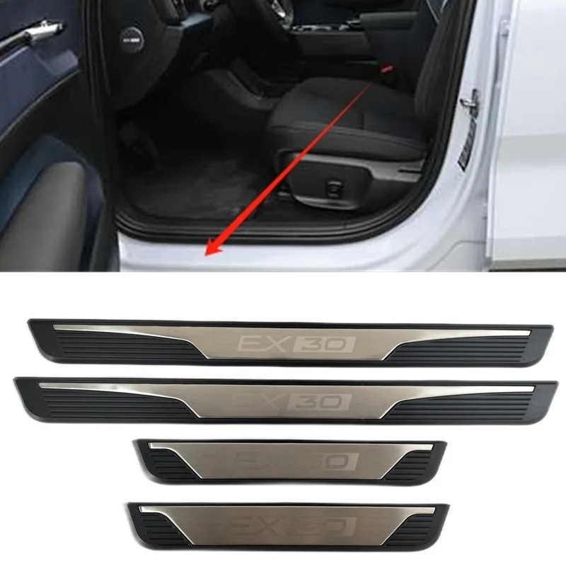 4 unids/lote ABS de acero inoxidable Auto umbral de puerta Pedal cubierta de placa de desgaste para VOLVO EX30 EV 2023 2024 2025 accesorios de coche