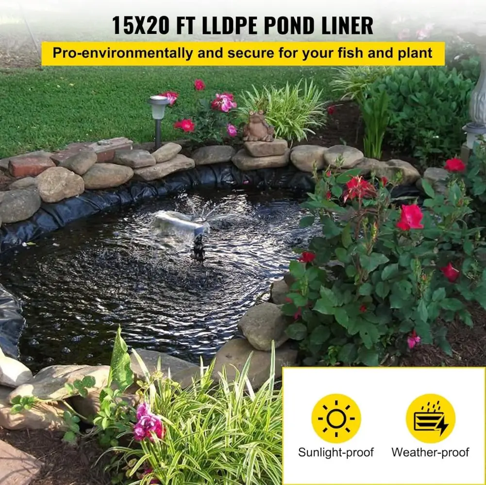 15x20 ft Pond Liner, 20 Mil Thickness UV Resistant, for Fish or Koi, Features, Waterfall Base, Fountains and Water Gardens