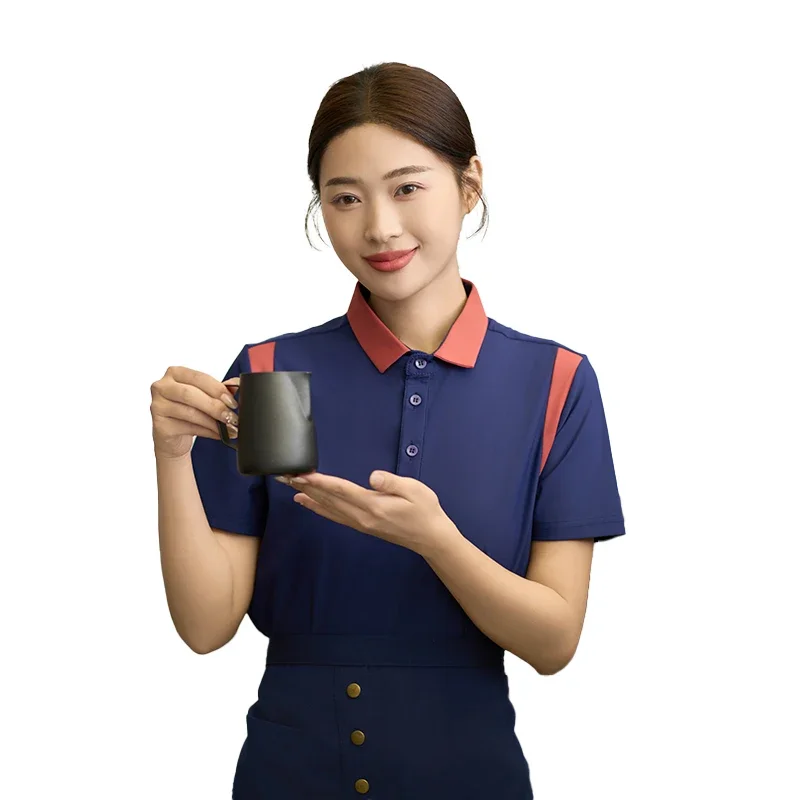 

Professional Waiter Clothing Café Waitress Workwear Men's Shirts Food & Beverage Staff Uniforms Bakery Breathable Short Sleeve