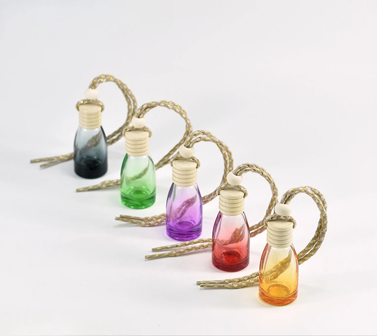 Perfume Bottle Decoration Small Glass Perfume Bottle 13ml Car Refillable Perfume Bottle with Colorful Bottles Wood Lid