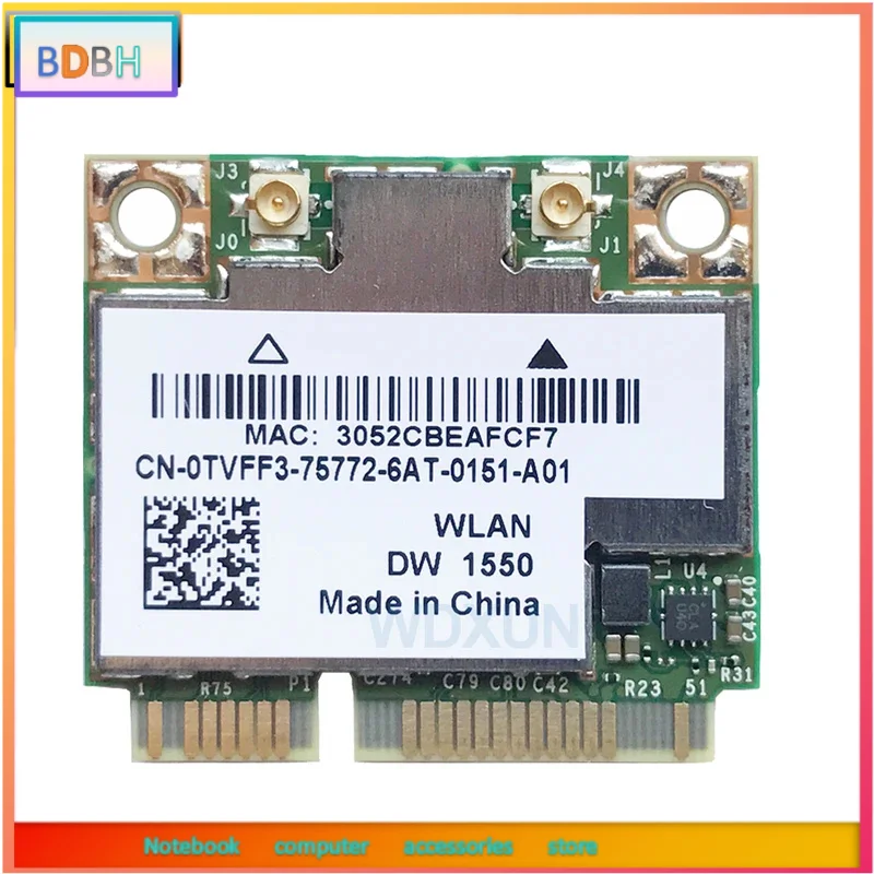 Placa de Rede WiFi BD Broadcom BCM94352HMB DELL DW1550 + Bluetooth 4.0 867Mbps WLAN Wireless-AC 867Mbps 802.11ac PCI-E 2.4GHz 5GHz