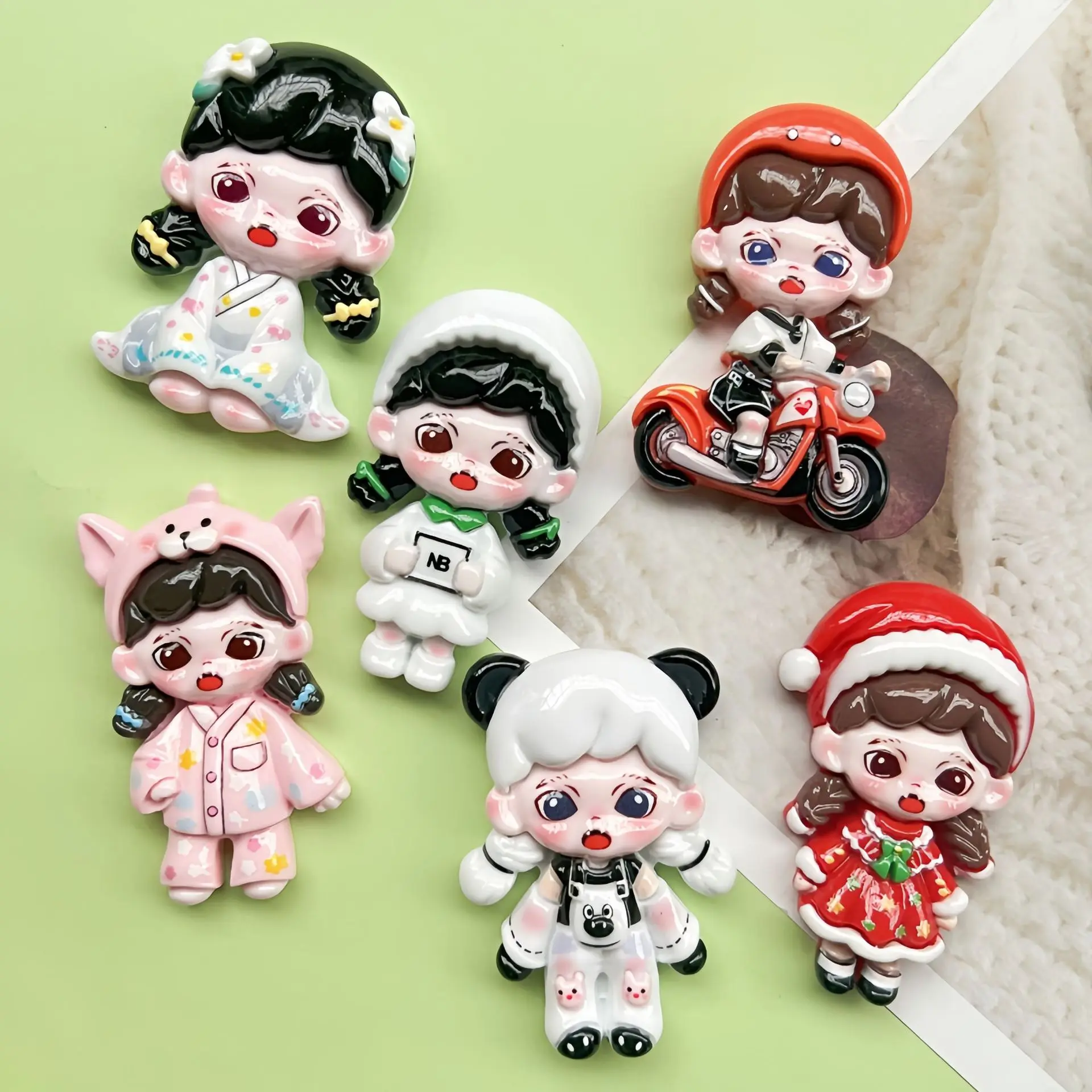 2Pcs Cute girl Cartoon Resin Flatback Handmade Resin Accessories Crafts Materials Scrapbooking Embellishments