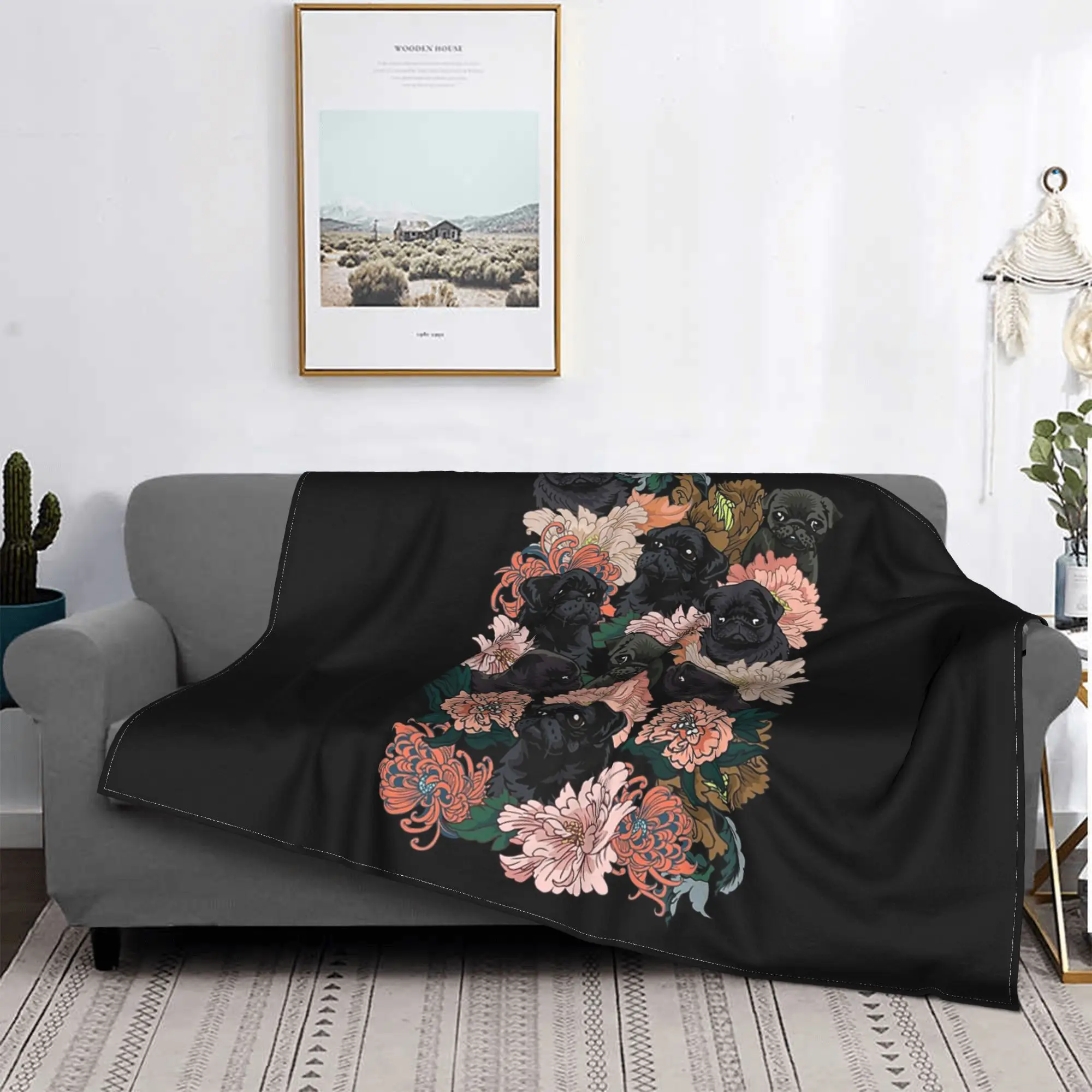 

Потому что черные одеяла для мопса, дышащее фланелевое одеяло для дивана, одеяло для дома, спальни, путешествий, покрывало, одеяло