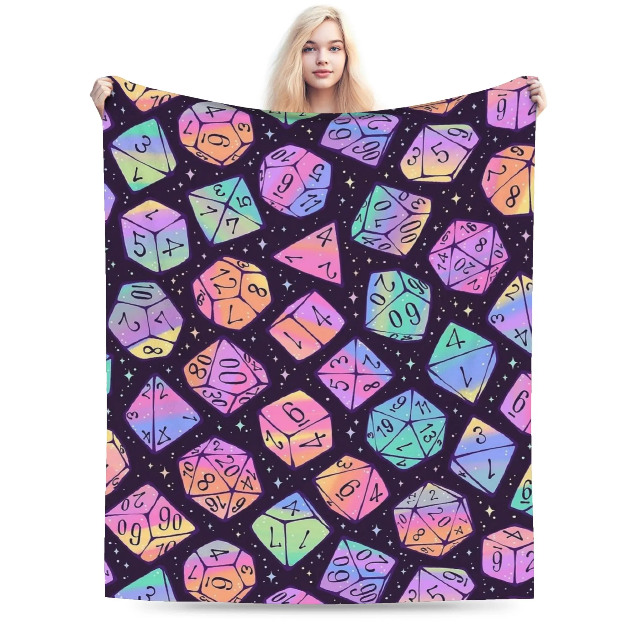 

DnD Roll the Dice Dark Rainbow Blankets Flannel Print Multifunction Warm Throw Blanket for Home Outdoor Bedding Throws
