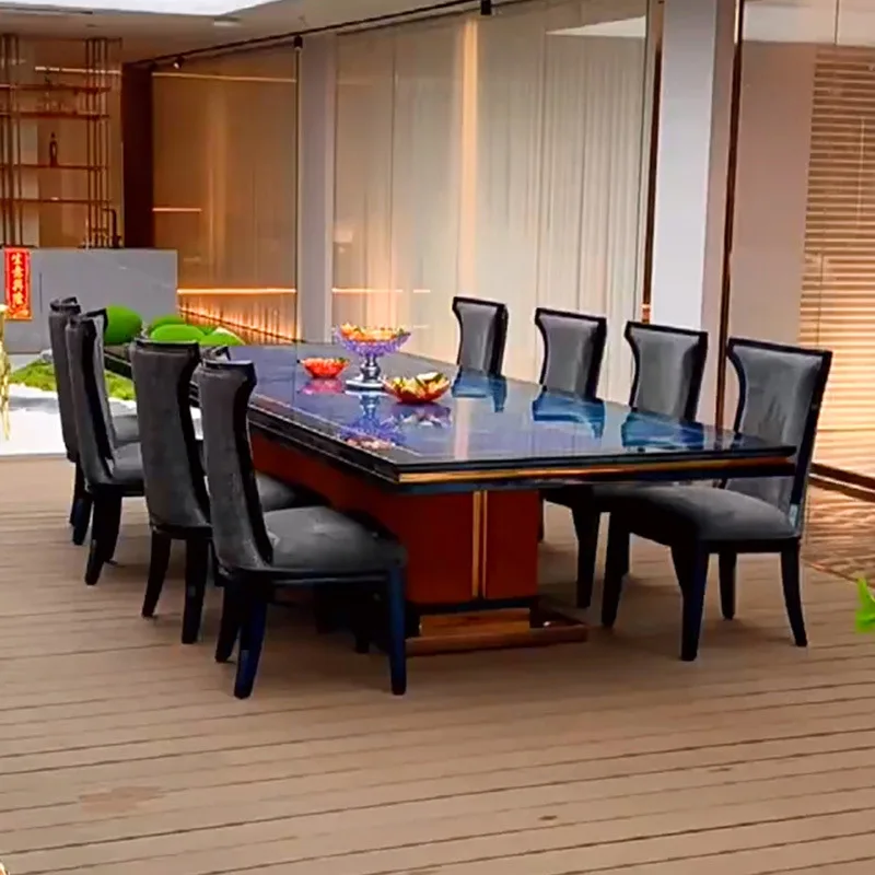 Modern light luxury dining table and chair combination, villa Hong Kong-style long dining table