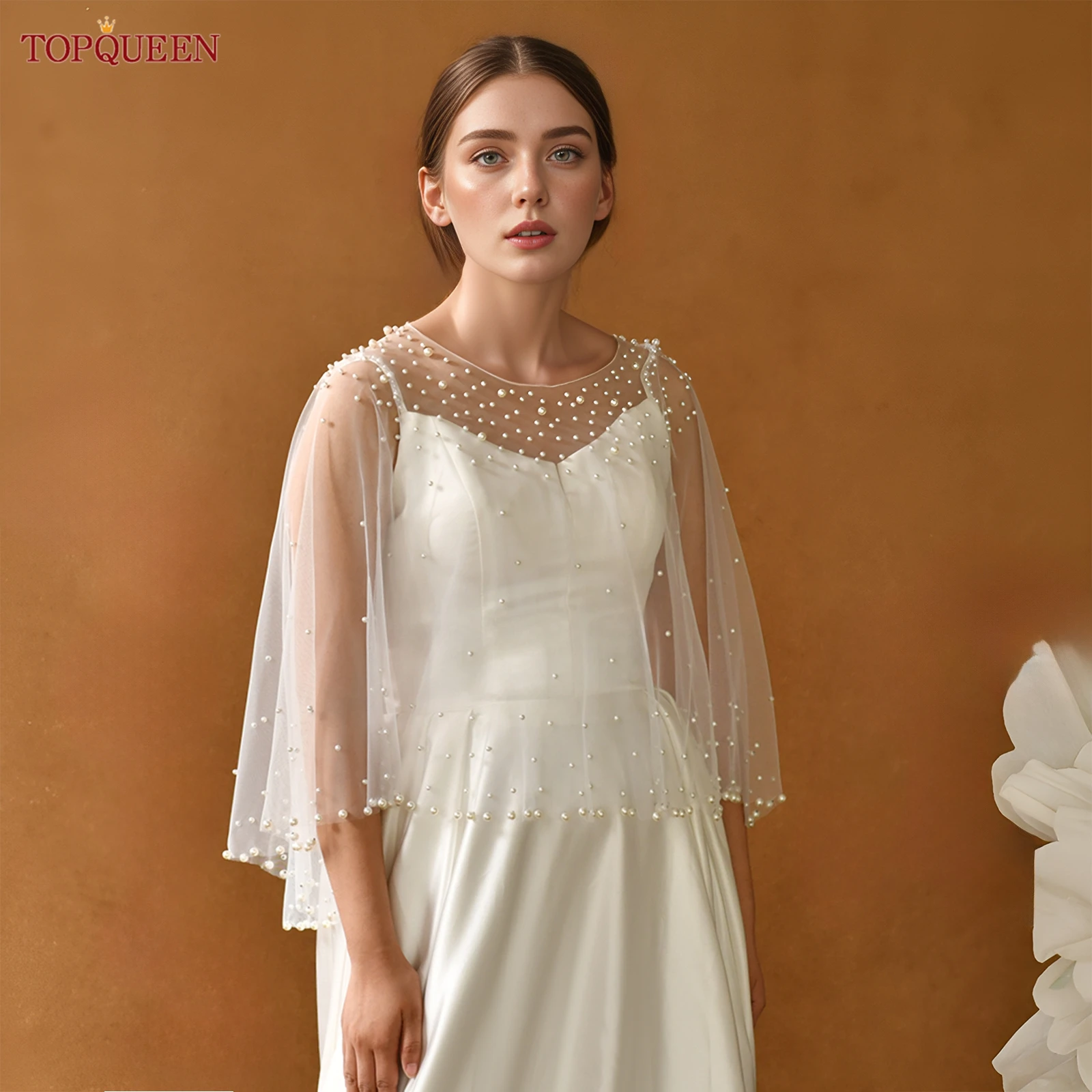 

TOPQUEEN MG30 элегантная свадебная шаль из бисера, летнее женское платье, болеро с жемчугом, тюлевой плащ, свадебный аксессуар, сделай сам, настраиваемый