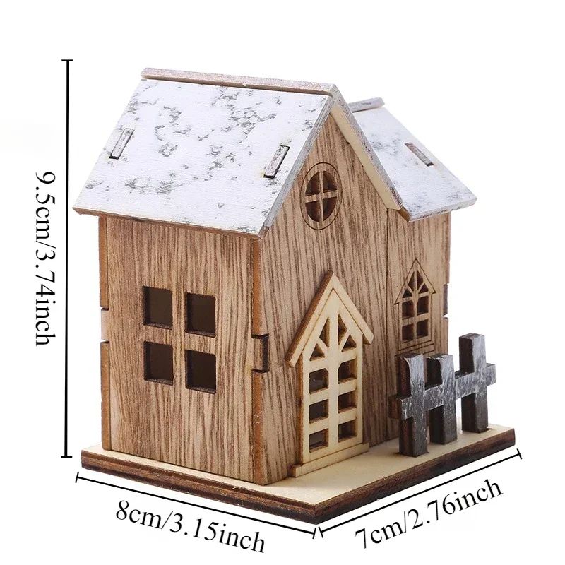 1 Set Christmas Village LED Light Wooden House Luminous Cabin Decorations for Home DIY Xmas Tree Ornament New Year 2024 Kid Gift