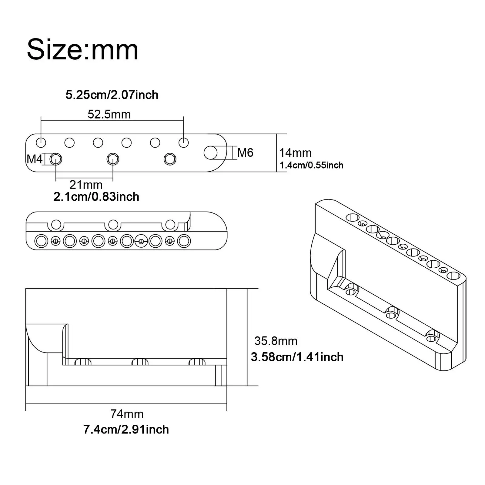 

Electric Guitar Peg Tremolo Bridge Block Brass Stable Tone for ST Guitar Tremolo Bridge Replacement