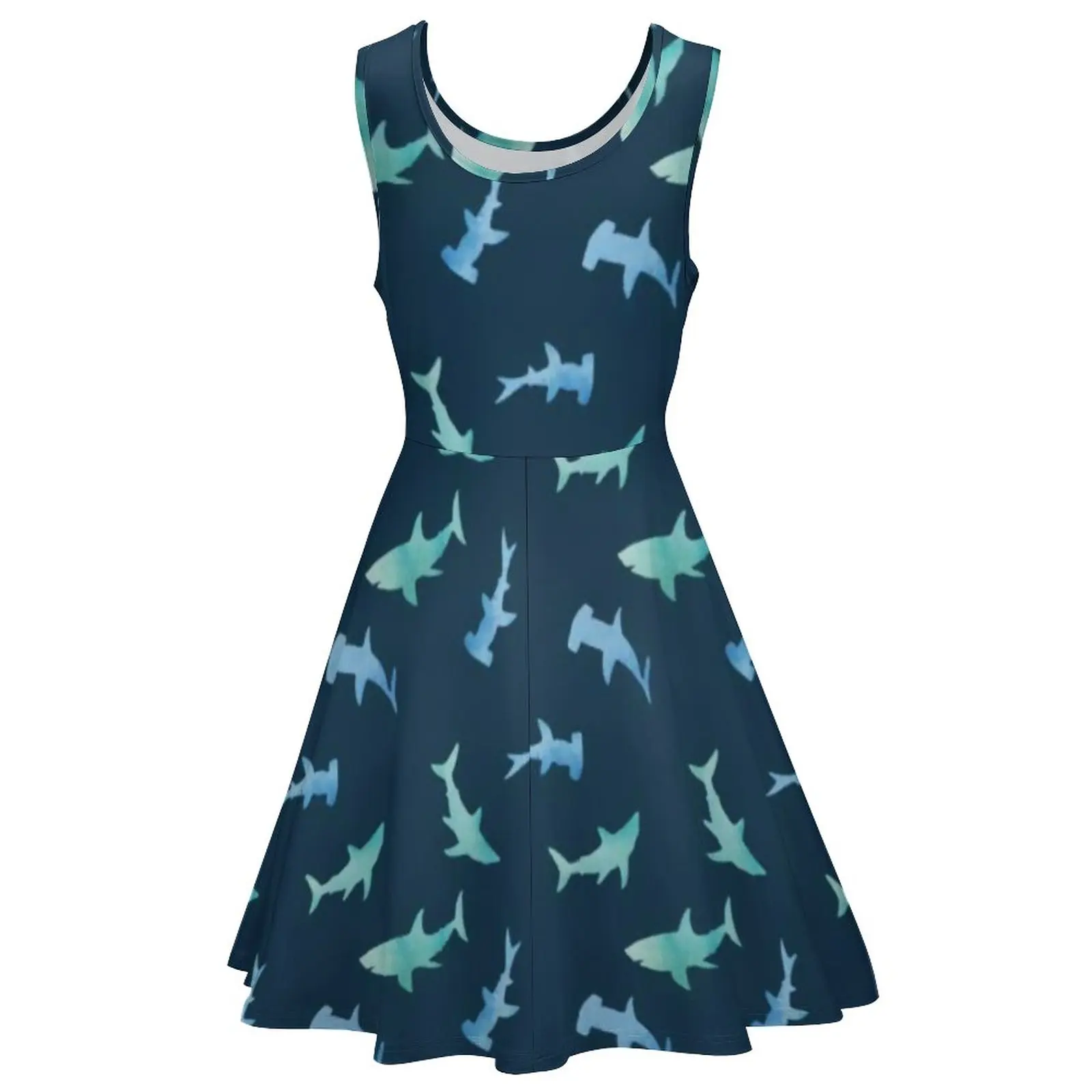 Watercolor Shark Dress Nautical Swimming Sharks Beach Dresses Sleeveless Aesthetic Oversize Skate Dress Female Design Clothes