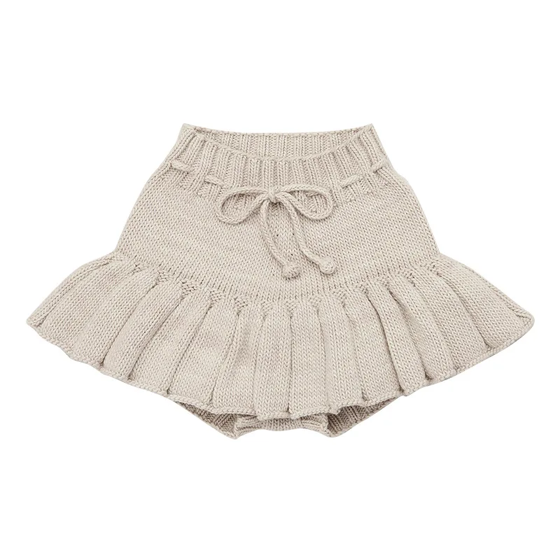 

Girls Skater Skirt Children Knitwear Culottes Toddler Kids High Waist Mini Skirts with Pants