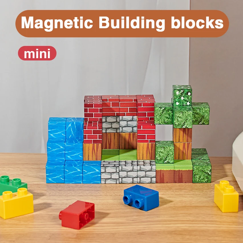Magnetyczne klocki leśne, odpowiednie dla dzieci w wieku 3-8 lat, gra w układanie kostek.