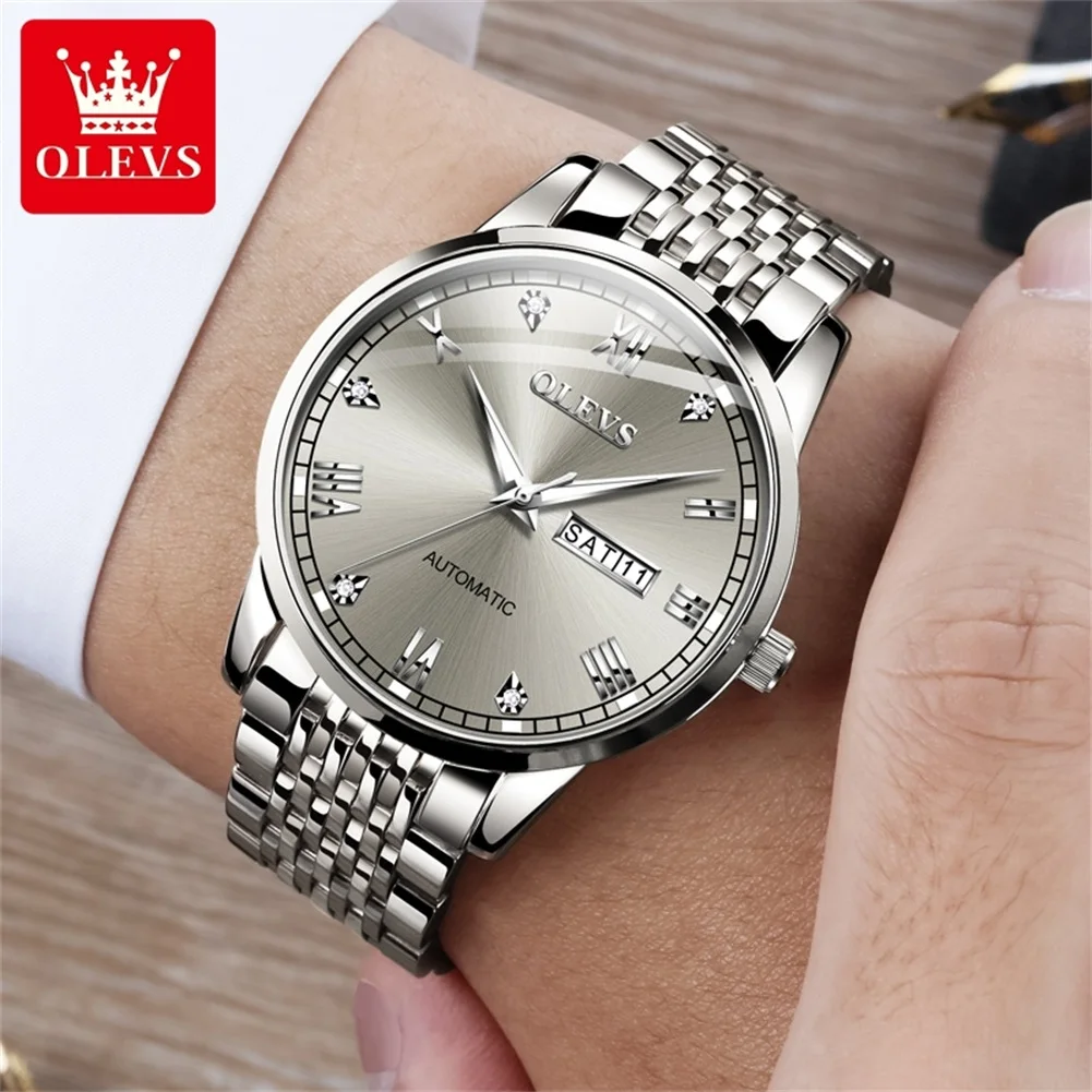 OLEVS Original Watch for Men Automatic Mechanical Male Wristwatches Calendar Stainless Steel Waterproof Luminous Watch Man NEW