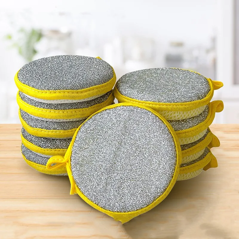 5Pcs Double Side Dishwashing Sponge Magic Double-sided Kitchen Dish Washing Cleaning Sponge Round Sponge Pads