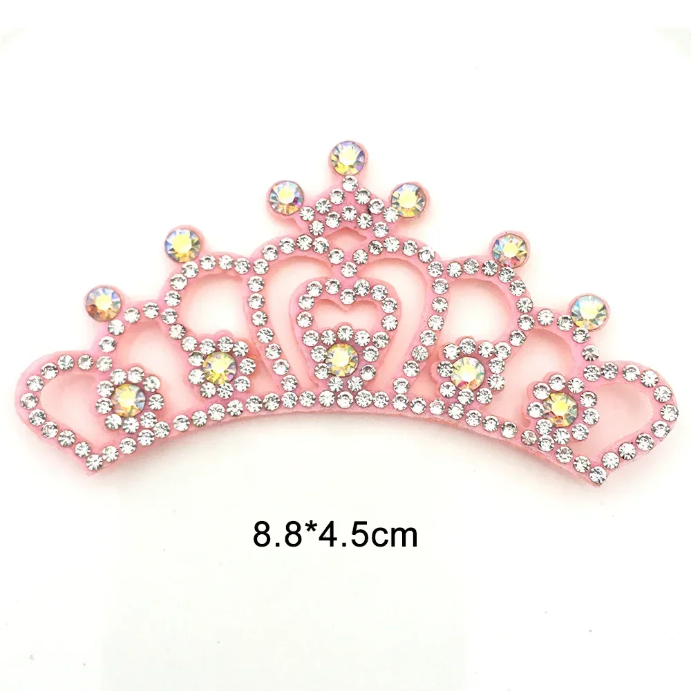 Silver Pink Cute Princess Rhinestone Crown Patches for Clothing Sew Glue on Clothes Sticker Applique Sewing Hairpin Accessories