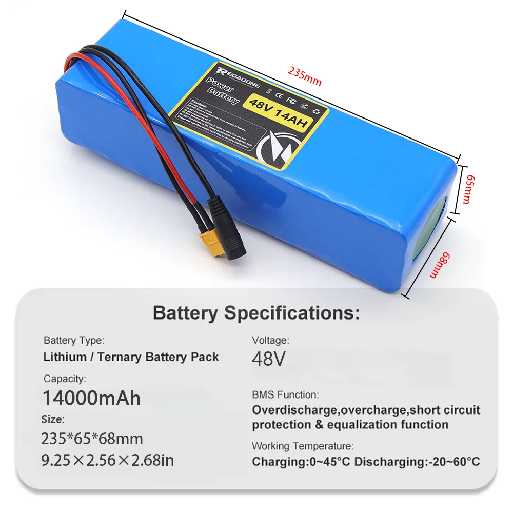 

48V 14Ah High Capacity Lithium-ion Battery Pack for eBike / Scooter / Motorcycle with 20A BMS Long Range & Durable