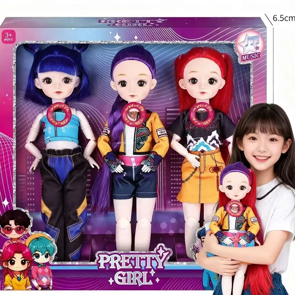 

HOT Doll Toys 3D Eye Music Theme Song KPop New SingerAnime 12 inch Solid Body 15 Joint Doll Fashion doll set