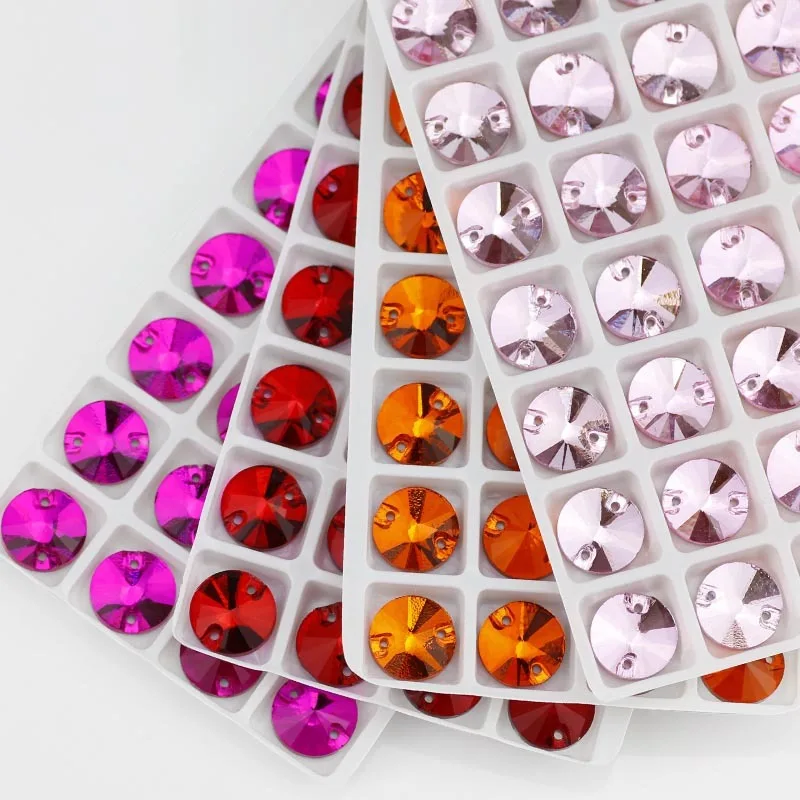 QL Crystal Rivoli Sew On Rhinestones Flatback 2 holes round for Wedding dress DIY Clothes bags shoes accessories