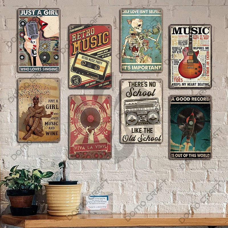 Retro Music Poster Metal Tin Signs Music CD Radio Guitar Singer Vintage Metal Plate Wall Decor Music Party Bar Club Living Room