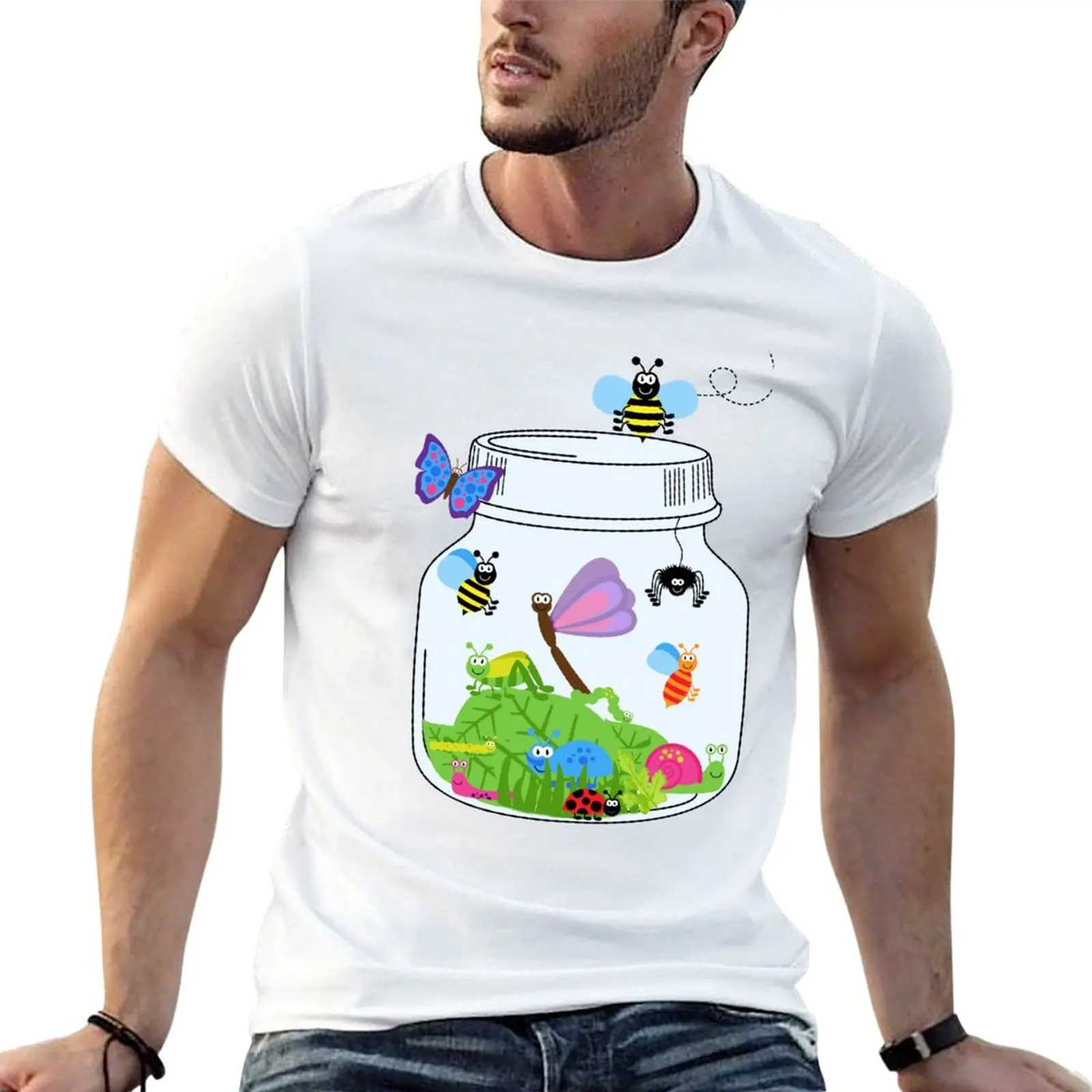 

New Cute Insects Bugs in Bug Jar T-Shirt Short sleeve sweat shirt Aesthetic clothing men workout shirt