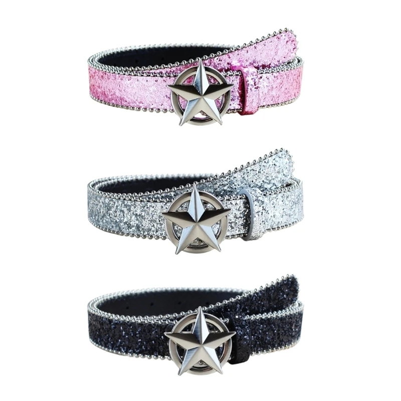Heavy Duty Waist Belts for Jeans Pants Heavy Glitter Buckle Belt Bandsman DXAA