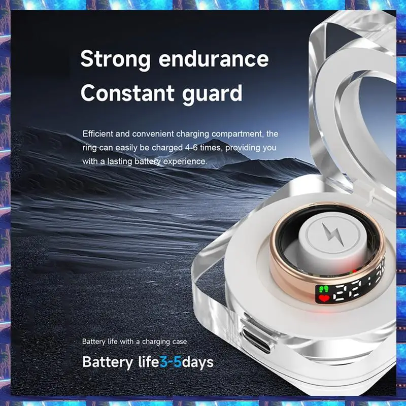 

Смарт-кольцо 2025 RS08, монитор сердечного ритма, 5 АТМ, водонепроницаемый, мультиспортивный, трекер кислорода в крови с зарядным отделением 11