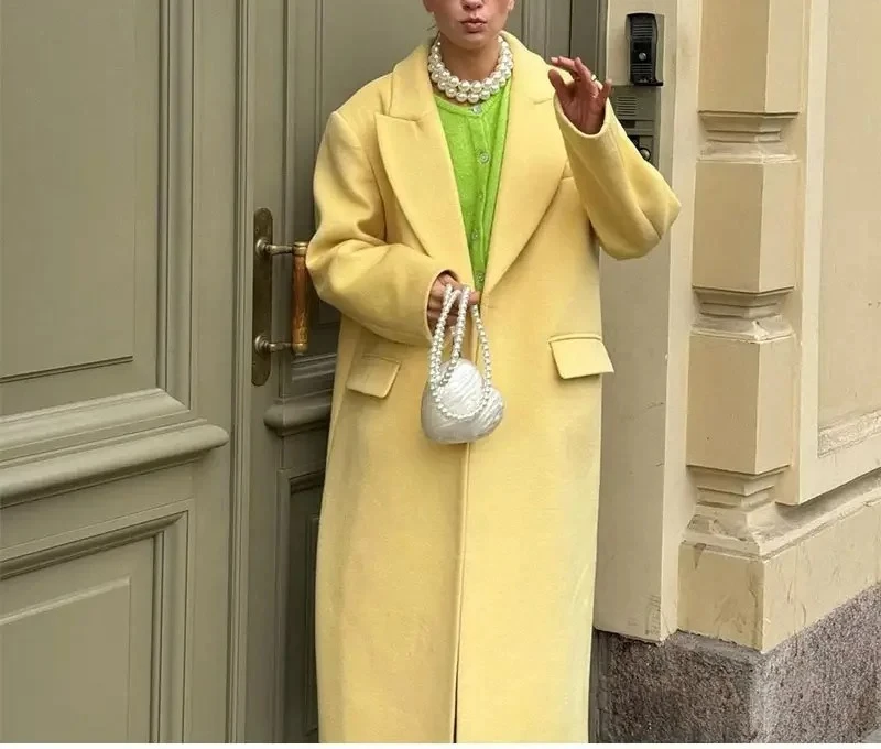 

2025 Autumn Women's Trench Coat Elegant Collar Single Button Wool-like Loose Overcoat for Women