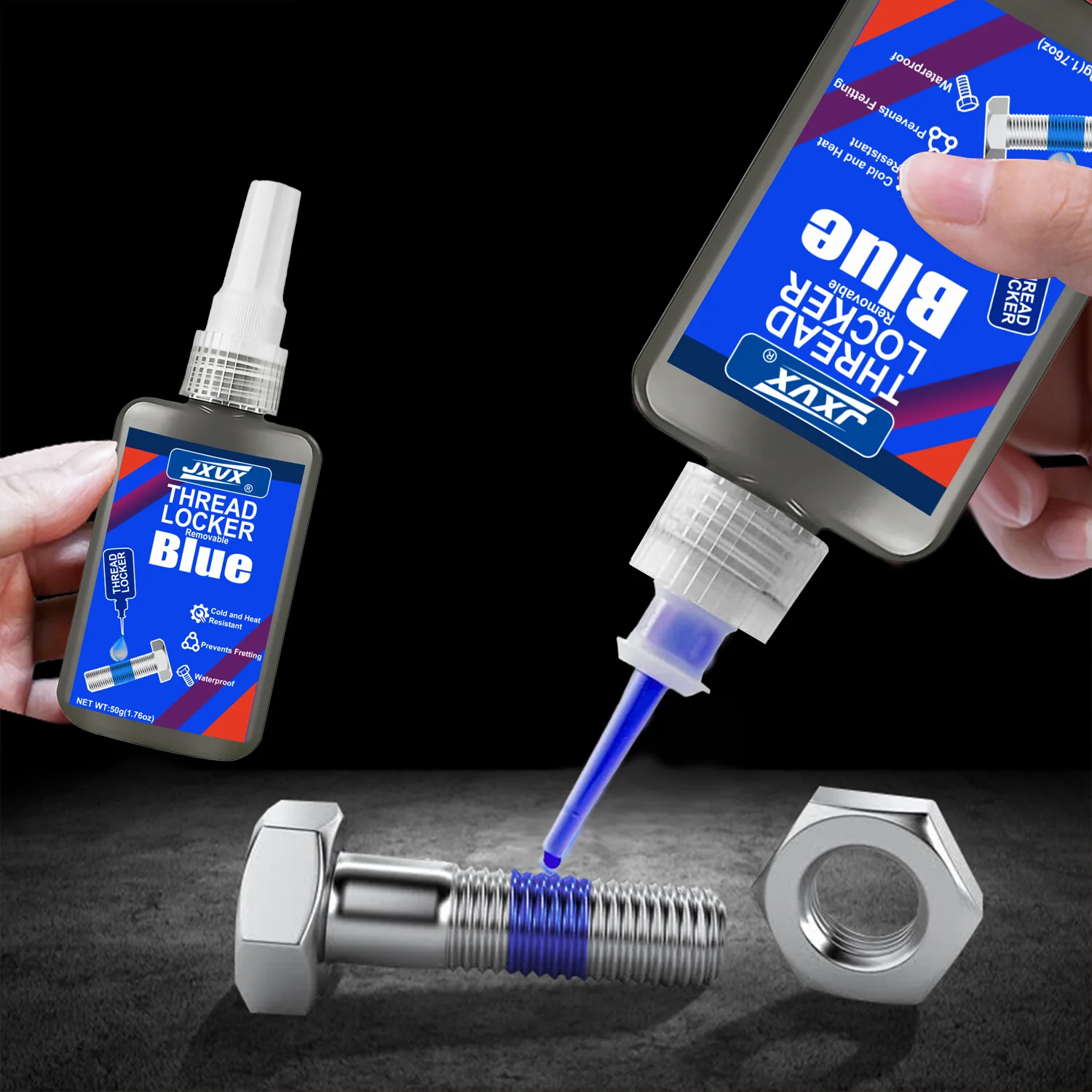 Gewindesicherungskleber, blau, mittlere Festigkeit, schnell aushärtendes Gewindesicherungsmittel, anaerober Klebstoff, industrielles Gewindedichtmittel, ersetzt Unterlegscheiben, geeignet für alle