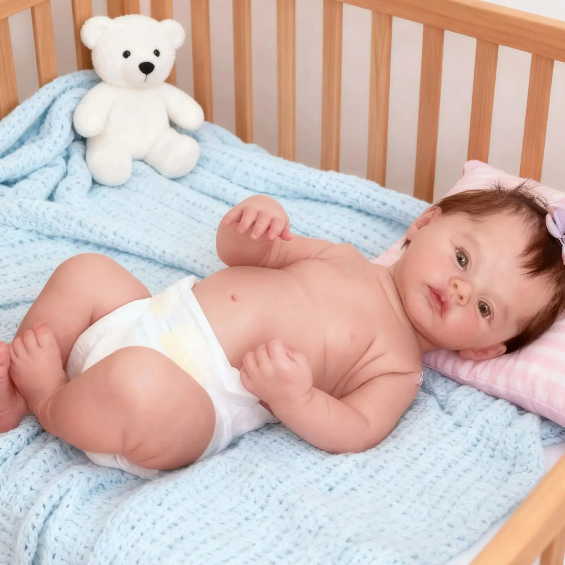 

49cm Handmade Reborn Baby Doll Full Body Vinyl 3D Realistic Skin Visible Veins Hand-Rooted Hair Newborn Meadow Doll Collectible