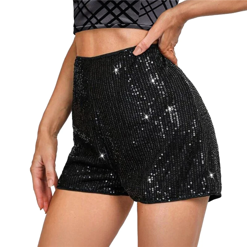 Mini pantalones cortos con lentejuelas para mujer, ropa de cintura media con purpurina, Sexy, ajustada, para fiesta, club nocturno, ropa de calle