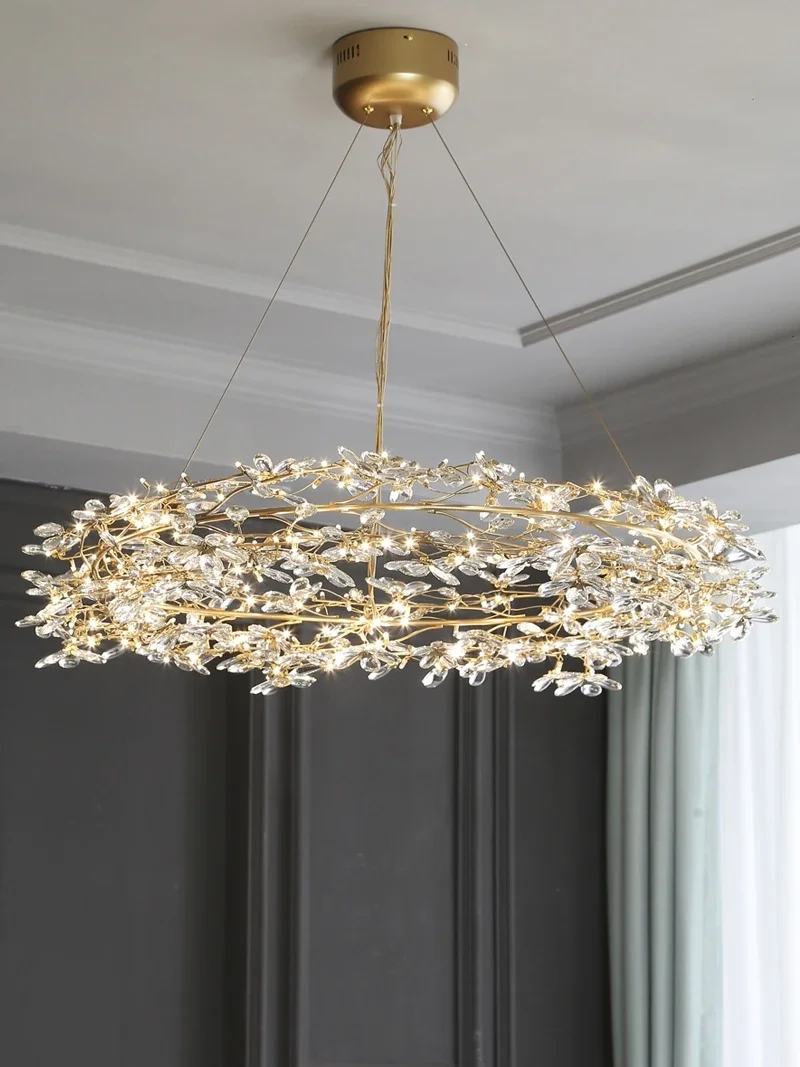 American Led Crystal Ceiling Chandeliers Firefly Pendant Lamps  Lustre Branch Hanging Lights For Living Dining Room Villa Hall