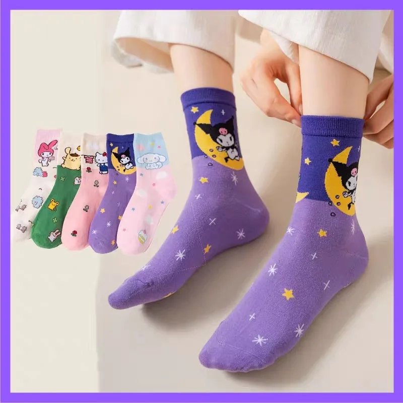 New Kawaii Sanrio Socks Hello Kittys Kuromi Cartoon Anime Short Socks Cotton Soft Breathable Spring Autumn Winter Girls Gift Y2K