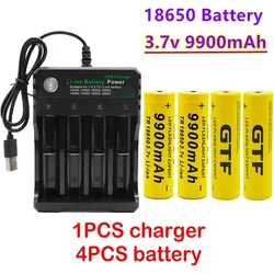 Batterie Lithium-ion Rechargeable 100% 18650 3.7V 9900mAh Pour Lampe De Poche Led Vente En Gros, Avec Chargeur Usb