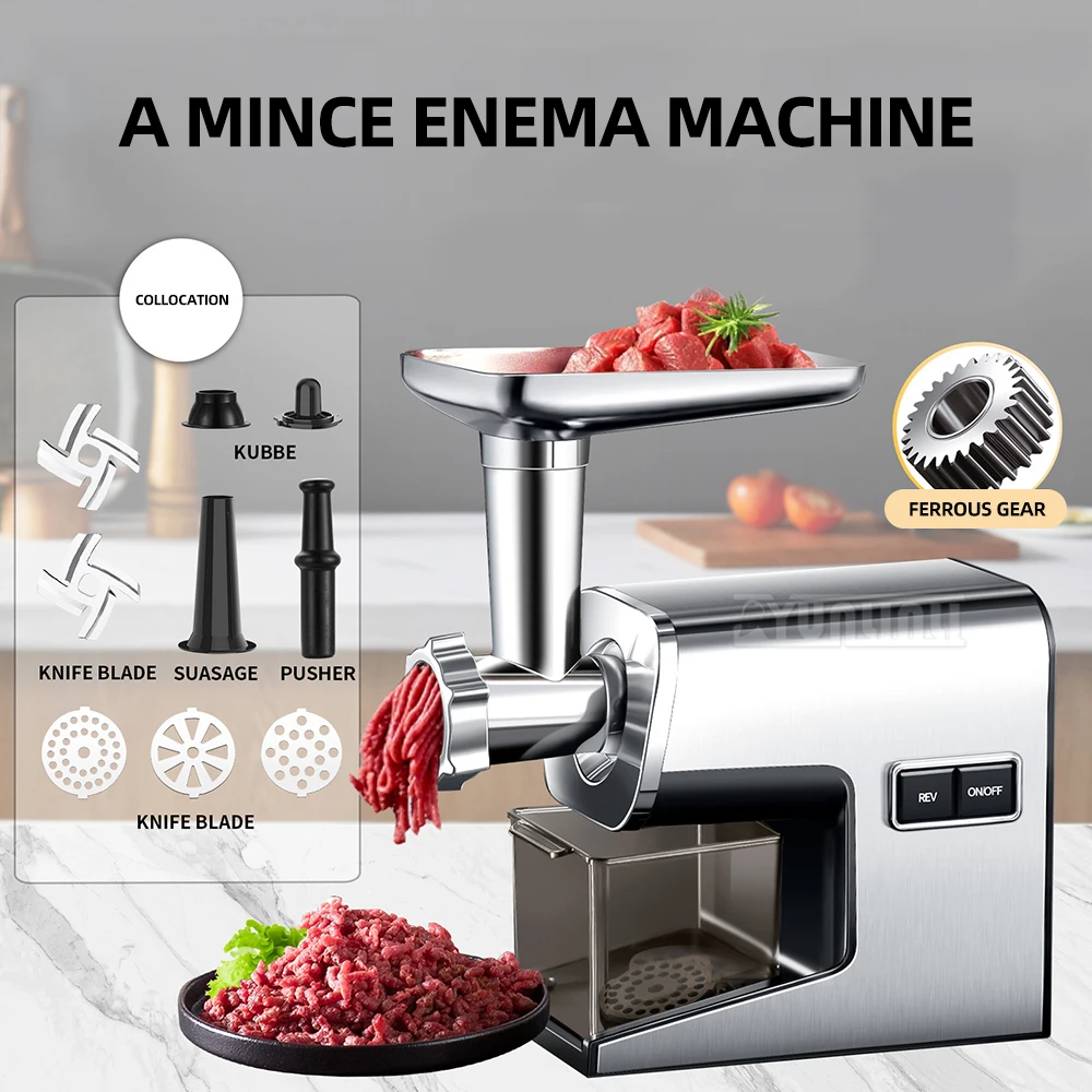 مفرمة لحم كهربائية جديدة 2025 ماكينة حشو السجق 220 فولت منتج أغذية من الفولاذ المقاوم للصدأ تجاري